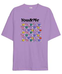 You And Me - Sen ve Ben - Kalpler Lila Oversize Unisex Tişört