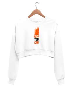 You Can - Evet Yapabilirsin Beyaz Kadın Crop Sweatshirt