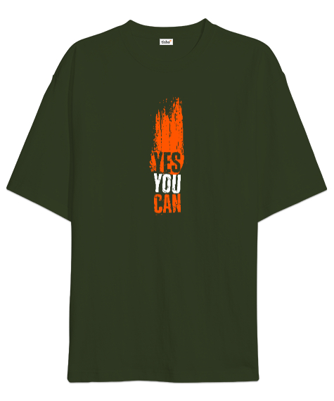 Tisho - You Can - Evet Yapabilirsin Haki Yeşili Oversize Unisex Tişört