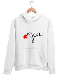 You -me Sevgililer Günü Kombini Beyaz Unisex Kapşonlu Sweatshirt