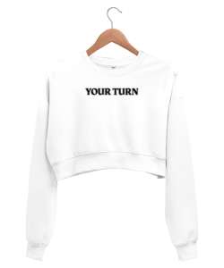 Your Turn Beyaz Kadın Crop Sweatshirt