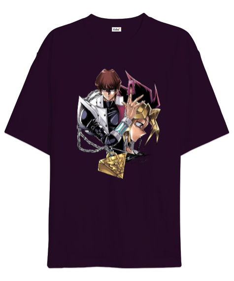 Tisho - Yugi Seto Kaiba Bordo Koyu Mor Oversize Unisex Tişört