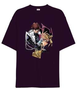 Yugi Seto Kaiba Bordo Koyu Mor Oversize Unisex Tişört