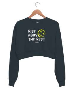 Yukarı Çık - Rise Above - Yüz İfadesi Füme Kadın Crop Sweatshirt