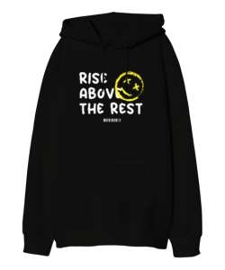 Yukarı Çık - Rise Above - Yüz İfadesi Siyah Oversize Unisex Kapüşonlu Sweatshirt