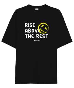 Yukarı Çık - Rise Above - Yüz İfadesi Siyah Oversize Unisex Tişört