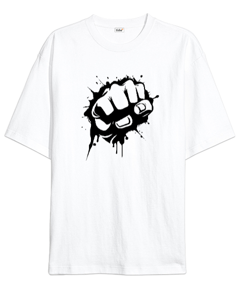 Tisho - Yumruk - Fist Beyaz Oversize Unisex Tişört