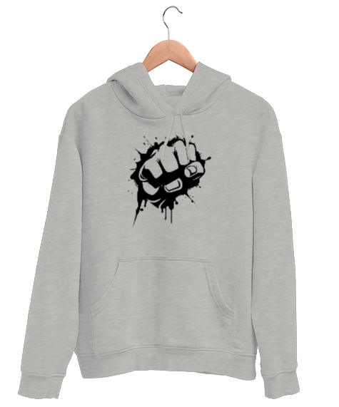 Tisho - Yumruk - Fist Gri Unisex Kapşonlu Sweatshirt