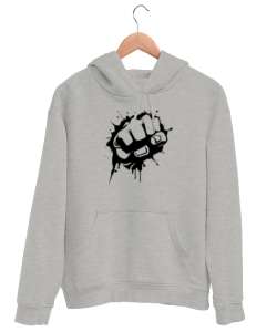 Yumruk - Fist Gri Unisex Kapşonlu Sweatshirt