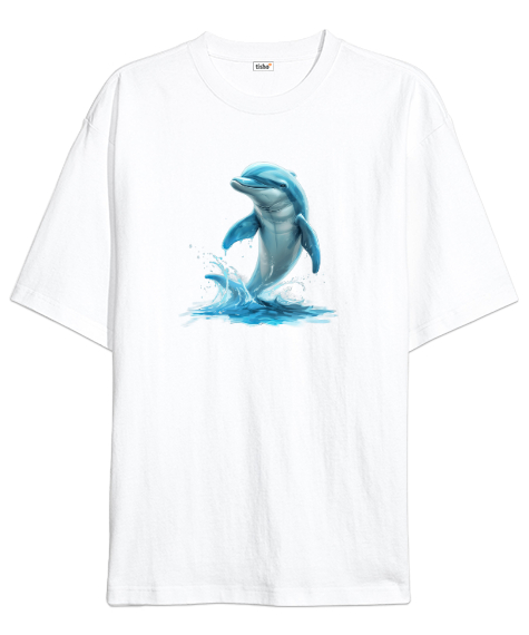 Tisho - Yunus Balığı - Dolphin Beyaz Oversize Unisex Tişört