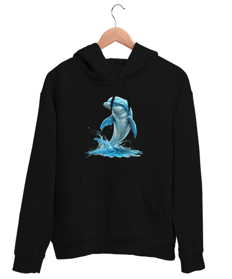 Tisho - Yunus Balığı - Dolphin Siyah Unisex Kapşonlu Sweatshirt