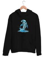 Yunus Balığı - Dolphin Siyah Unisex Kapşonlu Sweatshirt - Thumbnail