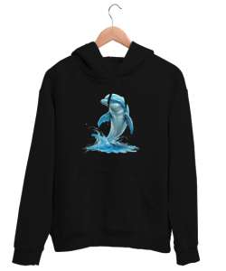 Yunus Balığı - Dolphin Siyah Unisex Kapşonlu Sweatshirt