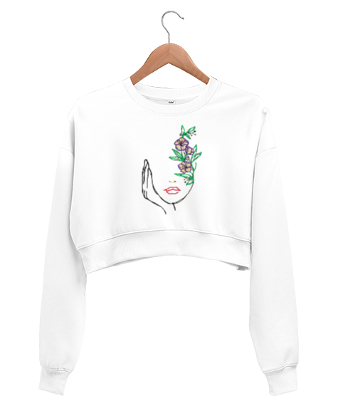 Tisho - yüz Beyaz Kadın Crop Sweatshirt