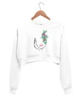  yüz Beyaz Kadın Crop Sweatshirt - Thumbnail