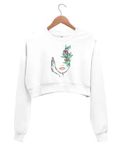  yüz Beyaz Kadın Crop Sweatshirt