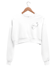 yüz çizimli kadın crop sweat Kadın Crop Sweatshirt