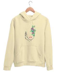 Yüz Krem Unisex Kapşonlu Sweatshirt