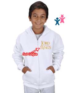 yüzüklerin efendisi baskı Beyaz Çocuk Kapüşonlu Hoodie Fermuarlı