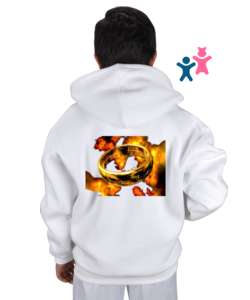 yüzüklerin efendisi baskı Beyaz Çocuk Kapüşonlu Hoodie Fermuarlı