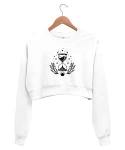 Zaman - Mistik Kum Saati Beyaz Kadın Crop Sweatshirt