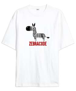 Zebracode - Zebra Barkod Beyaz Oversize Unisex Tişört