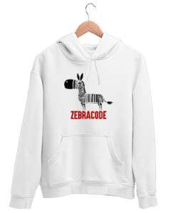 Zebracode - Zebra Barkod Beyaz Unisex Kapşonlu Sweatshirt