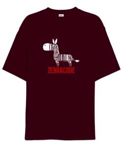 Zebracode - Zebra Barkod Bordo Oversize Unisex Tişört