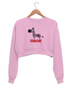 Zebracode - Zebra Barkod Pembe Kadın Crop Sweatshirt