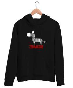 Zebracode - Zebra Barkod Siyah Unisex Kapşonlu Sweatshirt