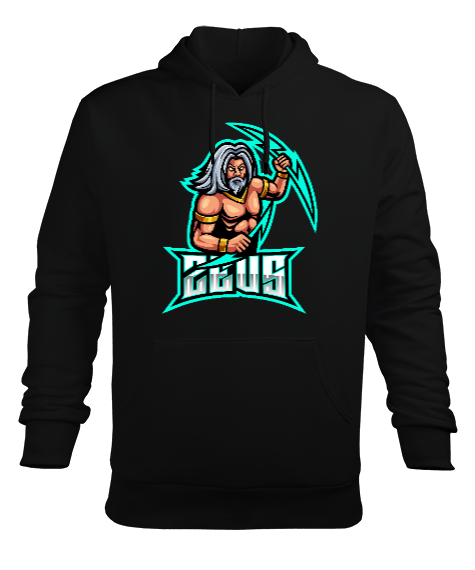 Zeus Siyah Erkek Kapüşonlu Hoodie Sweatshirt