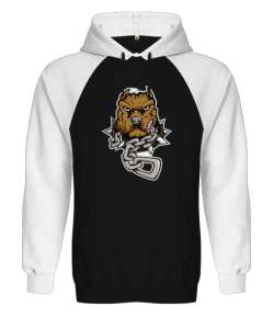 Zincire vurulmuş pitbull baskılı Siyah/Beyaz Orjinal Reglan Hoodie Unisex Sweatshirt