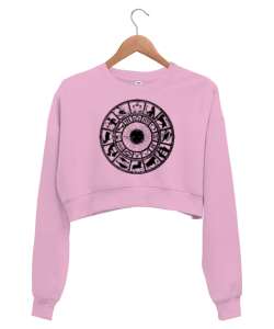 Zodiac - Horoscope - İlkel Çizim- Astroloji Pembe Kadın Crop Sweatshirt