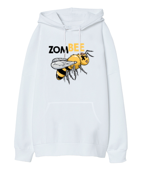 Zombee - Zombi Arı Beyaz Oversize Unisex Kapüşonlu Sweatshirt