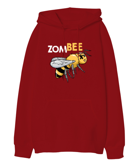 Zombee - Zombi Arı Kırmızı Oversize Unisex Kapüşonlu Sweatshirt