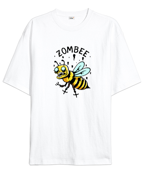 Tisho - Zombee - Zombi Arı - Zom Bee V3 Beyaz Oversize Unisex Tişört