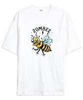 Zombee - Zombi Arı - Zom Bee V3 Beyaz Oversize Unisex Tişört - Thumbnail