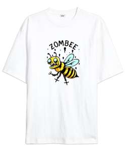 Zombee - Zombi Arı - Zom Bee V3 Beyaz Oversize Unisex Tişört