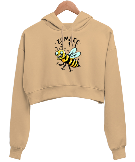 Tisho - Zombee - Zombi Arı - Zom Bee V3 Camel Kadın Crop Hoodie Kapüşonlu Sweatshirt