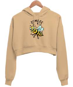 Zombee - Zombi Arı - Zom Bee V3 Camel Kadın Crop Hoodie Kapüşonlu Sweatshirt