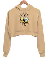 Zombee - Zombi Arı - Zom Bee V3 Camel Kadın Crop Hoodie Kapüşonlu Sweatshirt - Thumbnail