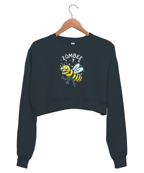 Tisho - Zombee - Zombi Arı - Zom Bee V3 Füme Kadın Crop Sweatshirt