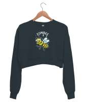 Zombee - Zombi Arı - Zom Bee V3 Füme Kadın Crop Sweatshirt - Thumbnail