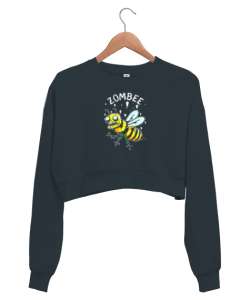 Zombee - Zombi Arı - Zom Bee V3 Füme Kadın Crop Sweatshirt