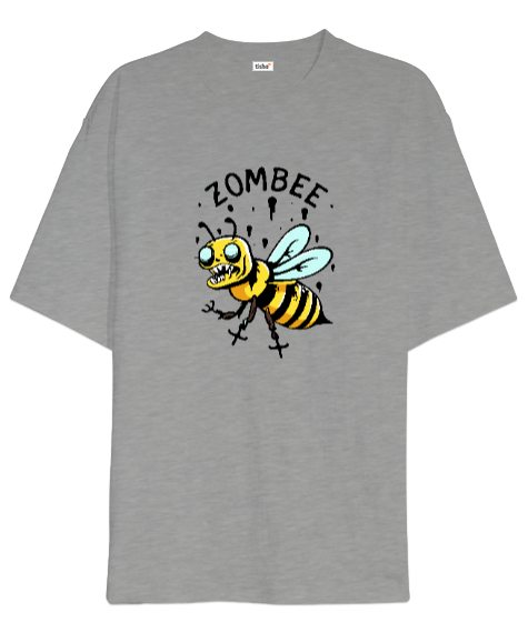 Tisho - Zombee - Zombi Arı - Zom Bee V3 Gri Oversize Unisex Tişört