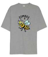 Zombee - Zombi Arı - Zom Bee V3 Gri Oversize Unisex Tişört - Thumbnail