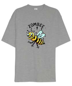 Zombee - Zombi Arı - Zom Bee V3 Gri Oversize Unisex Tişört