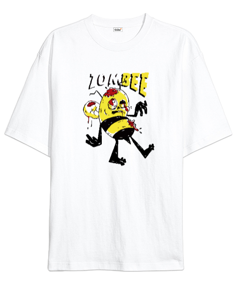 Tisho - Zombee - Zombi Arı - Zom Bee V4 Beyaz Oversize Unisex Tişört