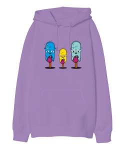 Zombi Dondurmalar - Zombie Ice Cream Lila Oversize Unisex Kapüşonlu Sweatshirt