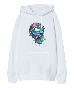 Zombi Tasarım Baskılı Oversize Unisex Kapüşonlu Sweatshirt